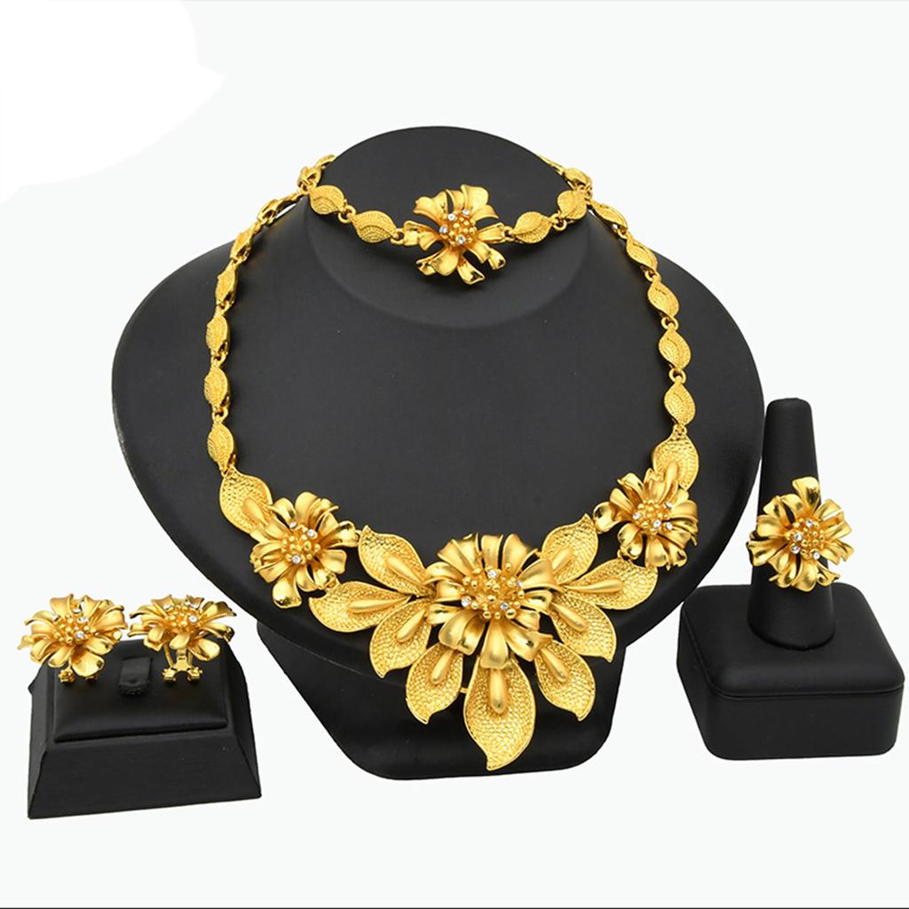 Set Elegant de Bijuterii de Mireasă cu Colier la Modă și Cercei Clip Aurii Bijuterie Accesoriu pentru Ținute Elegante