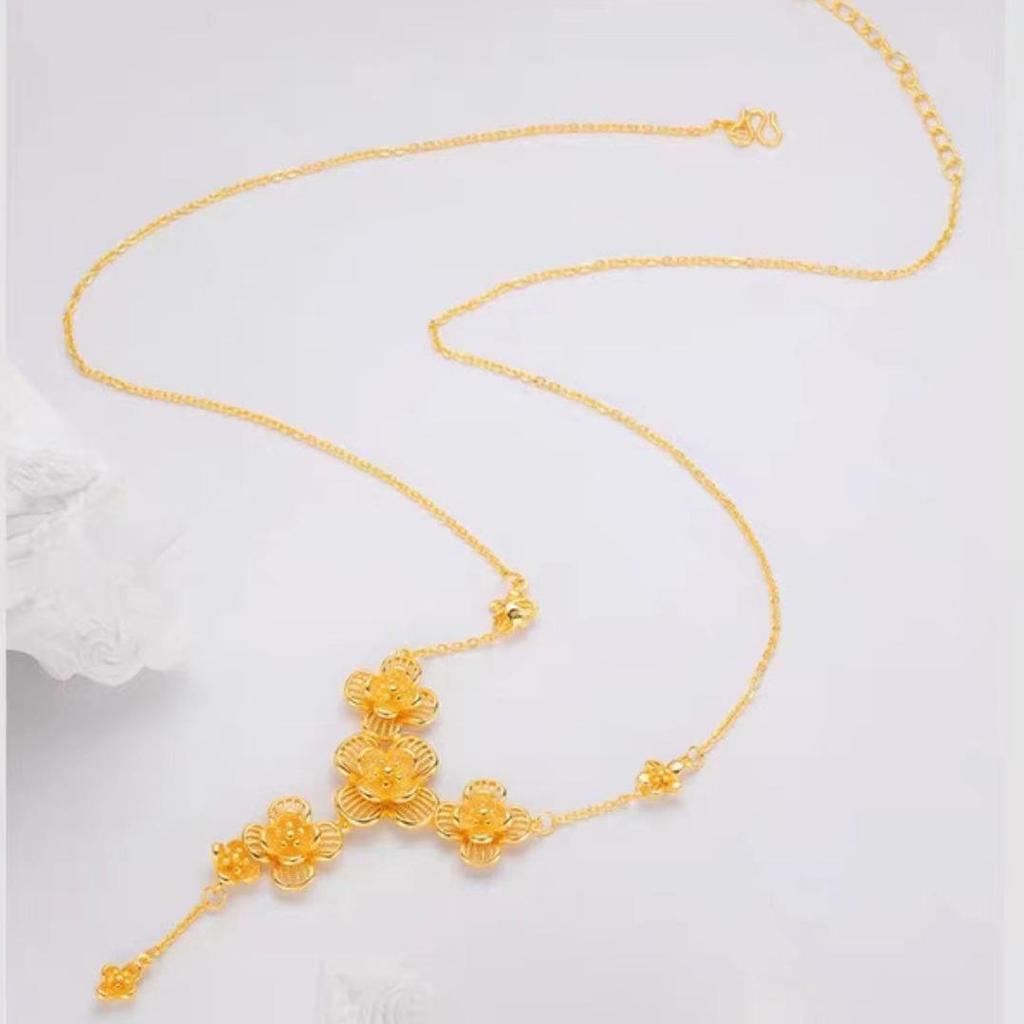 Golden Plum Blossom Necklace: Elegant Vietnamese Sand Gold with Floral Clavicle Chain Design.