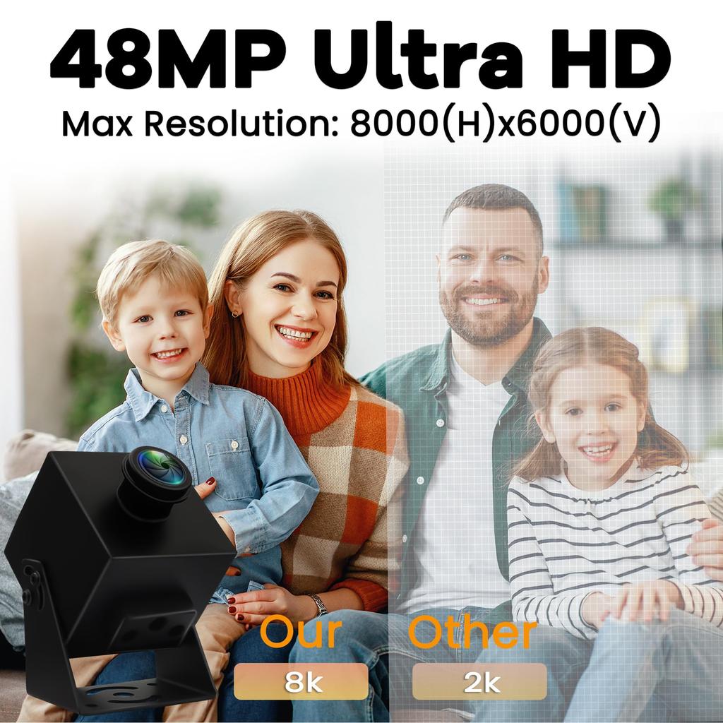 ELP 48MP USB Camera 8K Webcam 6000P Ultra HD USB Camera with 200 Degree Wide Angle Fisheye Lens for PC Computer Light Burn Laser Engraving Machine