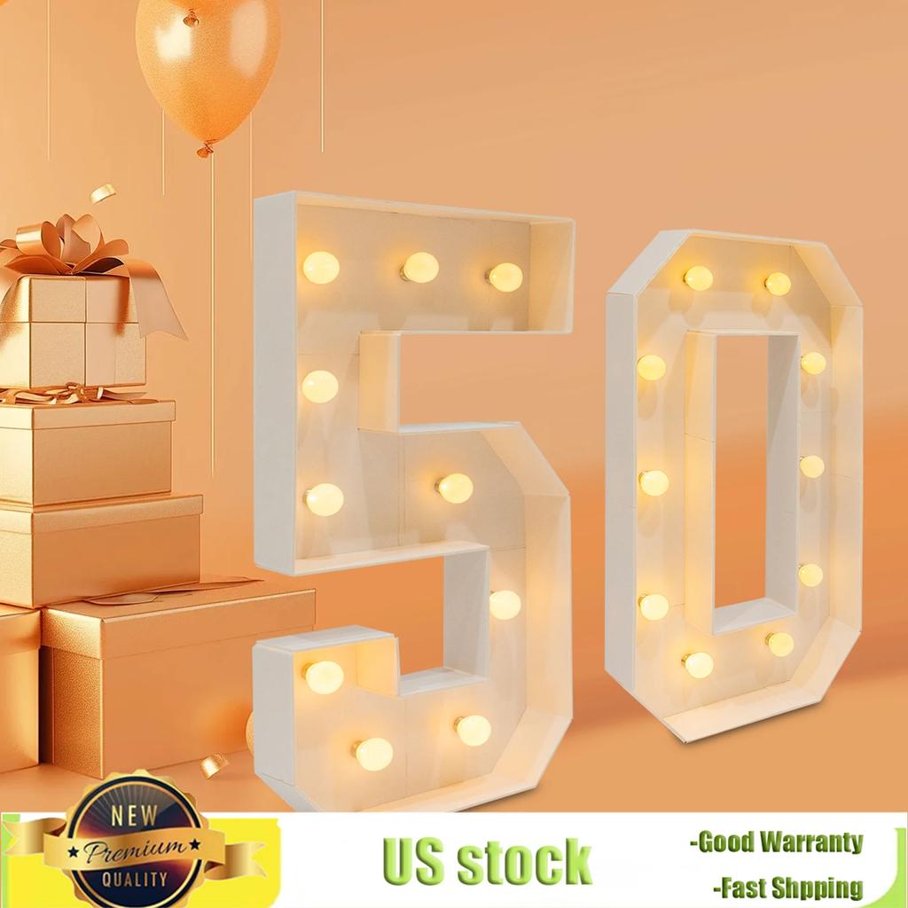 Bymaocar Mosaic Illuminated 3D Number Frame, 100CM 30/40/50 LED Light Up Numbers Ornament with Light for Birthday Party Decor