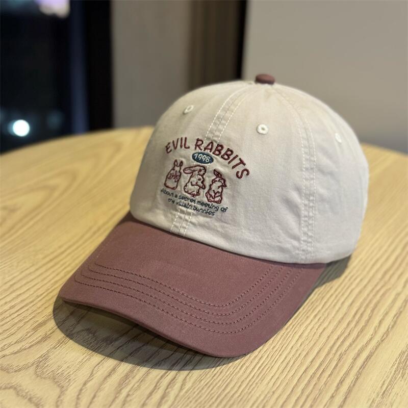 

Korean-style cute three-rabbit embroidered soft-top baseball cap for women, spring and autumn, fresh and stylish, color-blocking, fashionable and Adult54-60Adjustable хаки