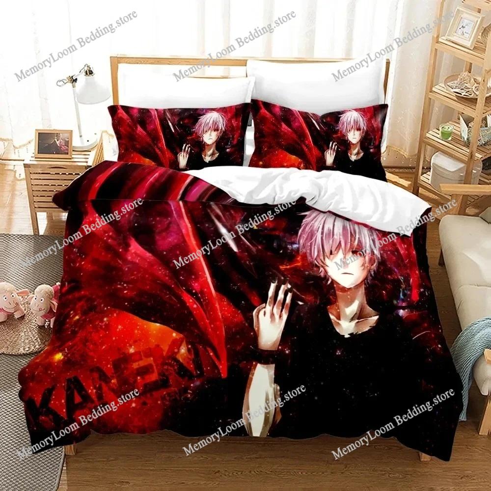 3D Imprimare Anime Tokyo Ghoul Set de lenjerie de pat Set pilotă Husă Pat Set Pilotă Husă Față de pernă Păturică King Queen Size Băieți Adult Lenjerie de pat
