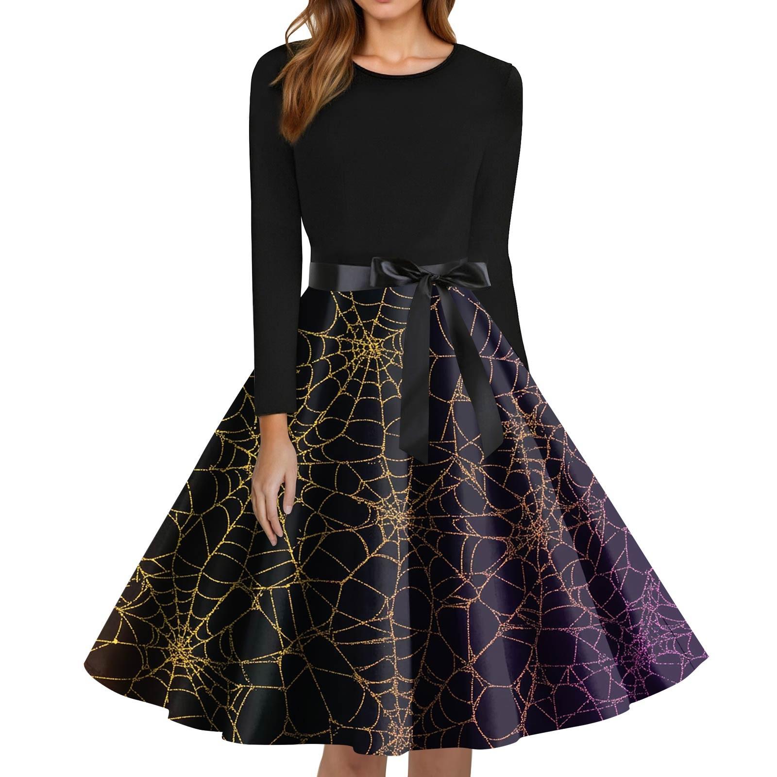 

Женское модное платье с круглым вырезом, повседневное, приталенное, с принтом на Хэллоуин и длинным рукавом S