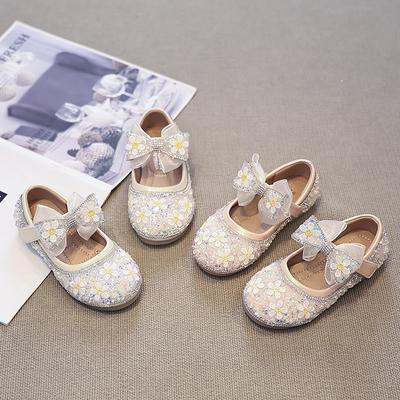 Girls Flat Shoes Round Toes Mesh Lace Bow Kids Leather Shoes Round Toes Ins Trendy 2025 New Girls Princess Shoes Sweet Flowers