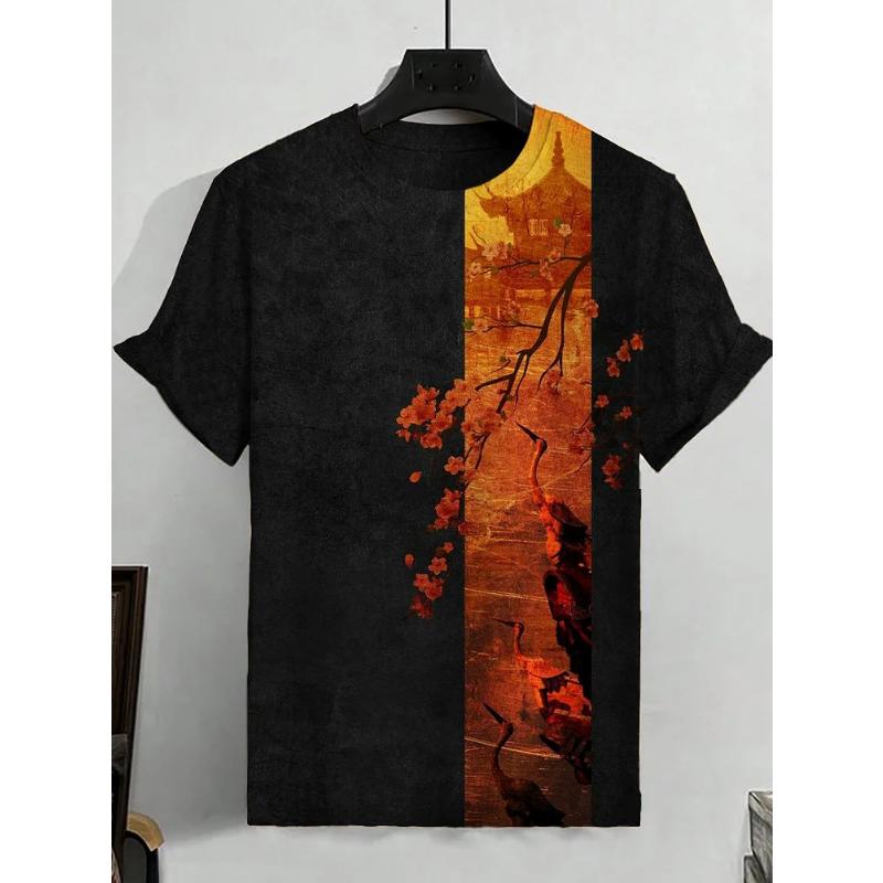 Men's Japanese Ukiyo-E Printed T Shirts Short Sleeved Tee Tops 3D Print O-Neck Shirts Party Summer Casual Men's Clothing Apparel