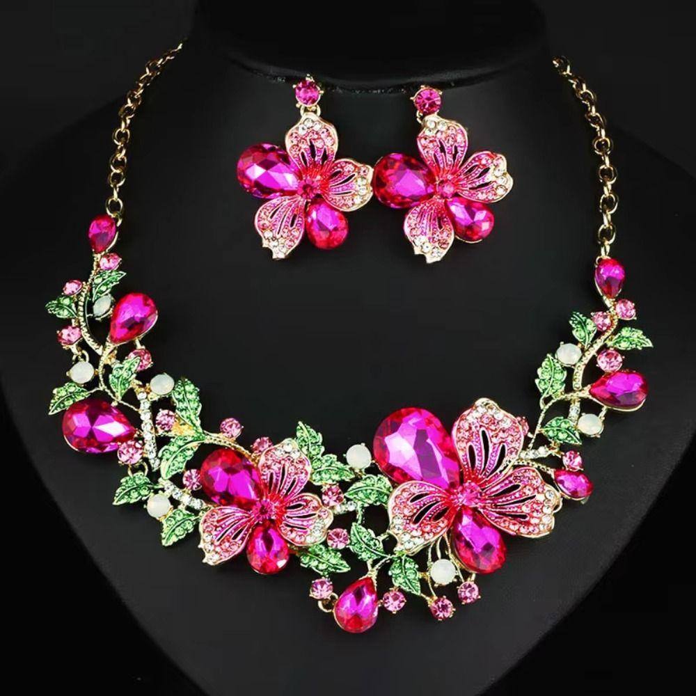 Exquisites Strassschmuck-Set Glänzendes Kristall-Halsketten-Set Halskette Ohrringe Set Bankett