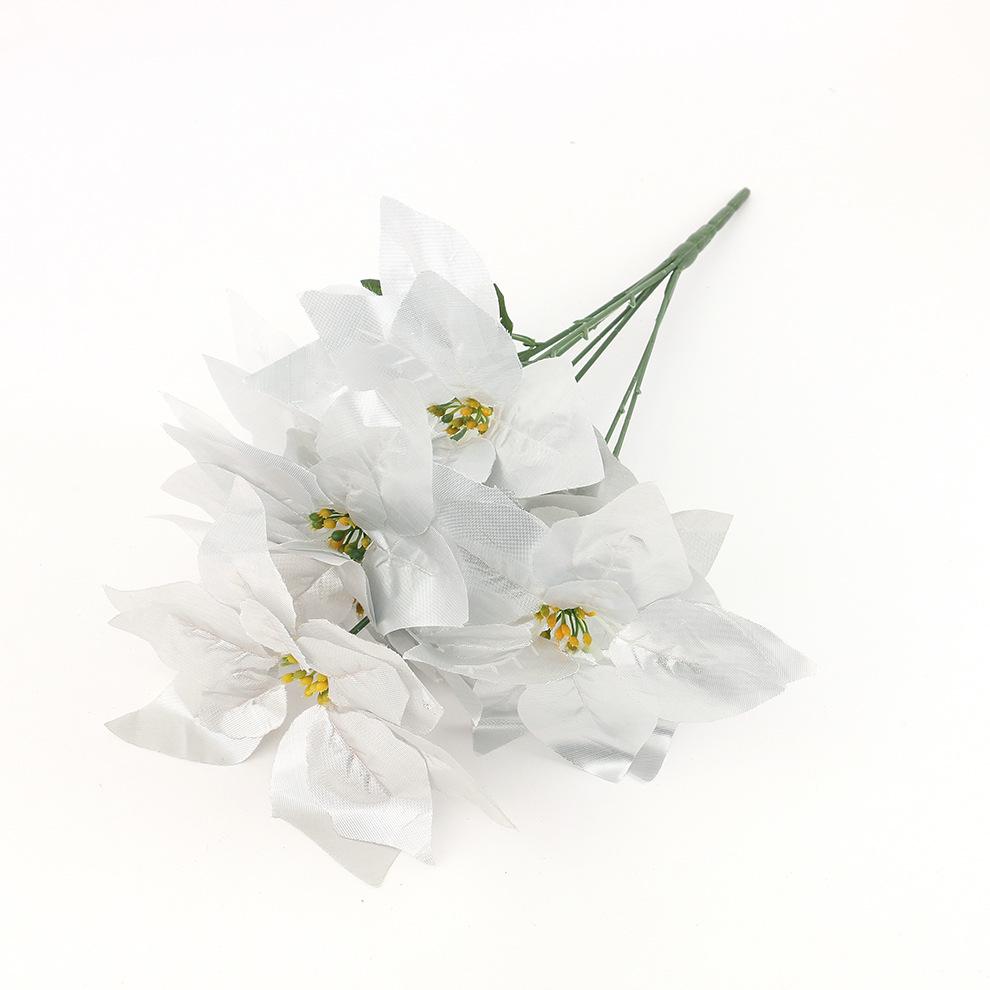 Christmas Poinsettia Decoration: 5-Head Artificial Flower, Three-Dimensional Double Layer for Tree and Wreath Accessories