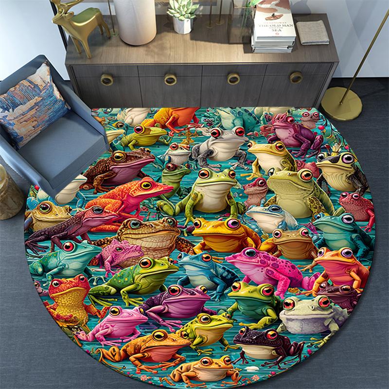 Frogs Round Area Rug,Carpet Rug for Living Room Bedroom Sofa Playroom Decor,Non-slip Floor Mat
