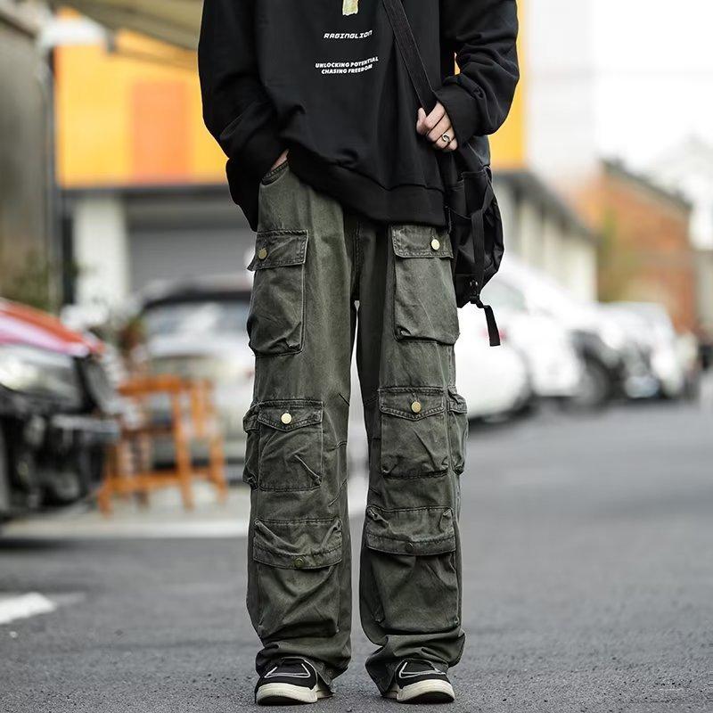 Cargo Pants Multi-pockets Tooling Pant Harajuku Men's Vintage Loose Wide Leg Pants Streetwear Casual Hip-hop Mopping Trousers