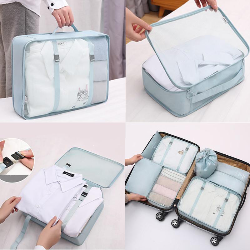 7pcs Travel Portable Luggage Organizer Bags Save Space Breathable Mesh Bag Clothing Classified Storage Bags Large Capacity Pouch