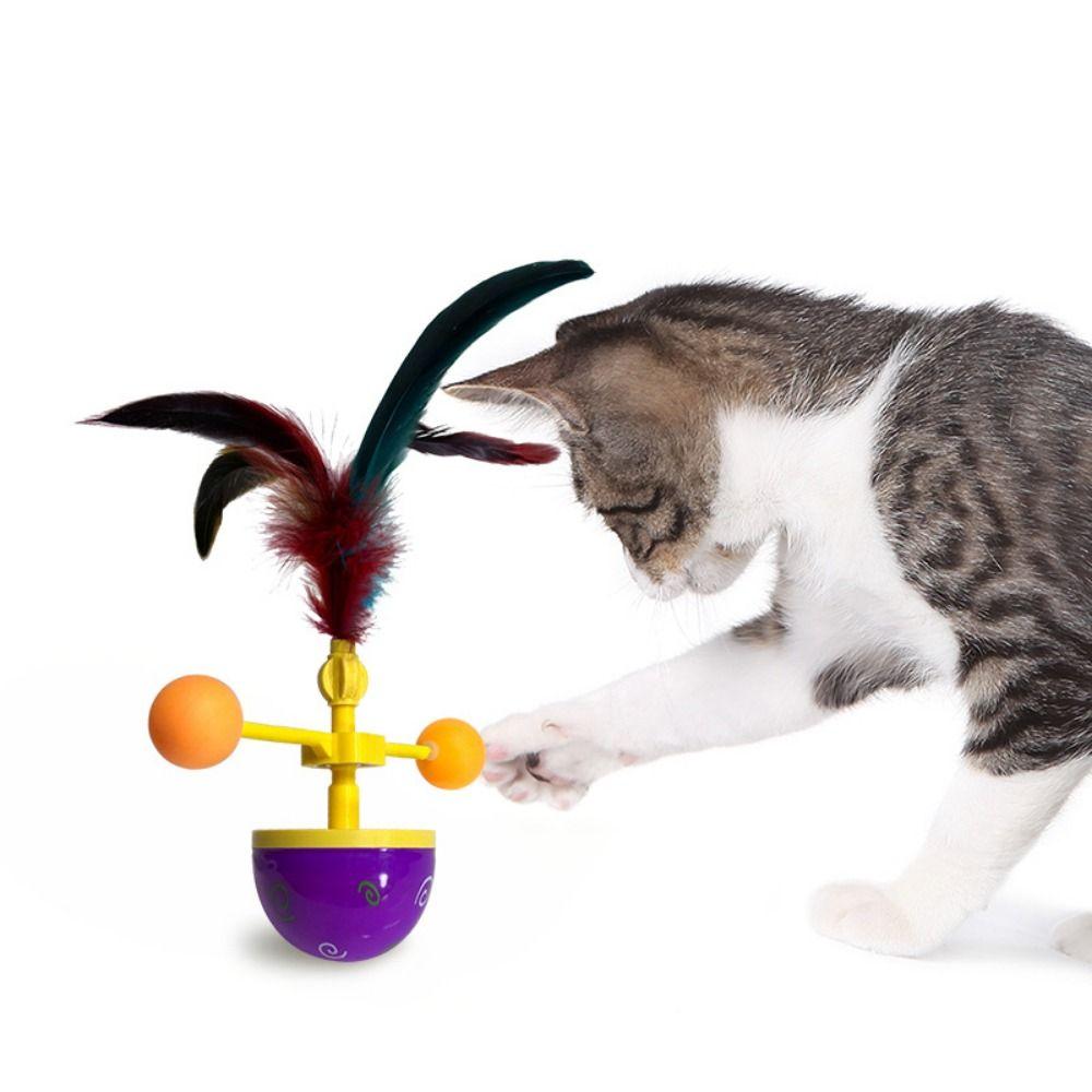 Colorful Feather Pet Feather Sliding Toy Rotating Pet Fun Roller Fun Interactive Cat Toys  Kitten