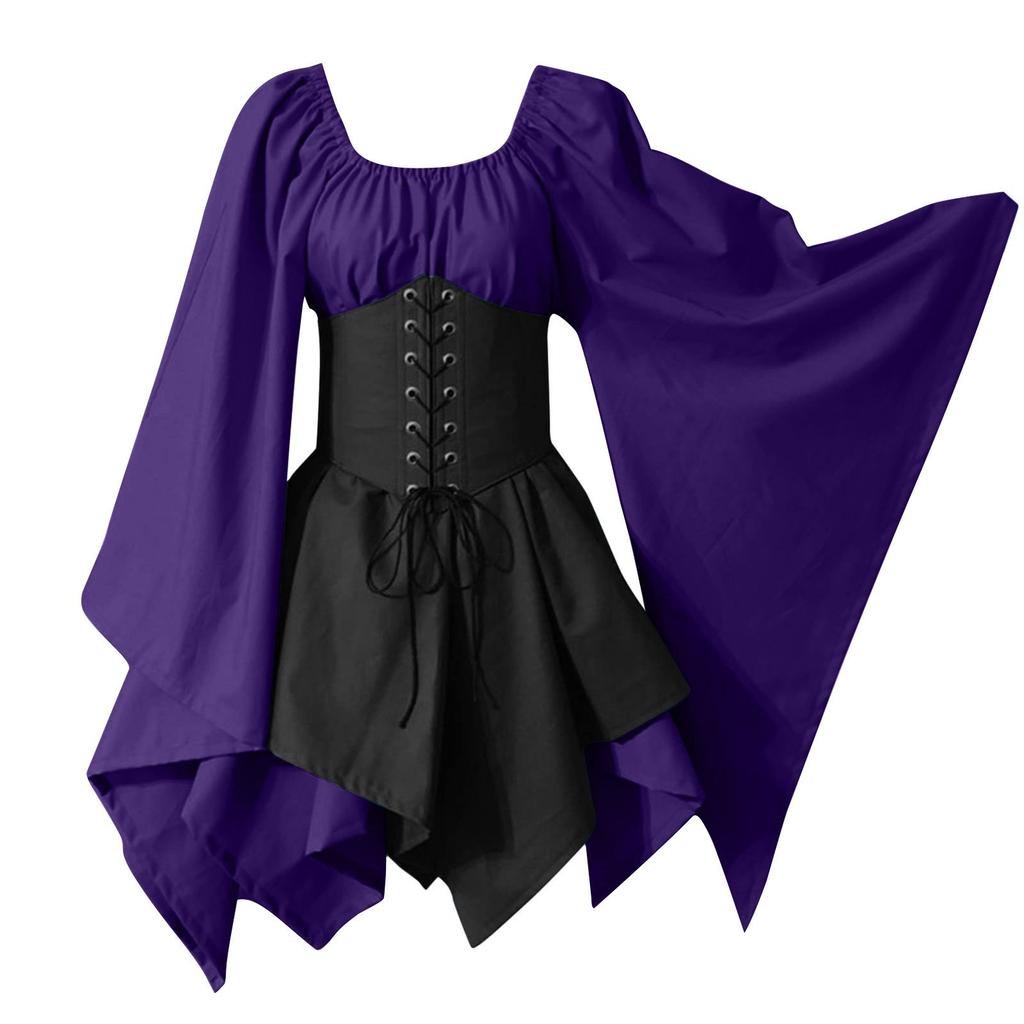 Women Fashion Long Sleeve Vintage Dress Cosplay Party Evening Night Formal Dress