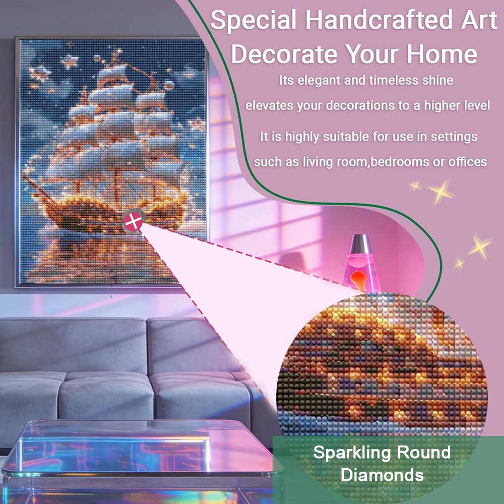 Diamantmalerei Segelschiff Sonnenuntergang Meereslandschaft DIY 5D Wohnraum Dekoration Set
