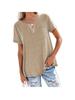 New Women's V-Neck Short Sleeve Loose Pocket T-shirt for Spring/Summer - Europe & America Style