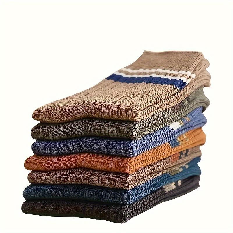 7 Pairs Of Men's Trendy Striped Pattern Crew Socks, Breathable Comfy Casual Unisex Socks For Men's Outdoor Wearing