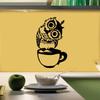 Cute Cartoon Owl On Mug Wall Stickers Coffee Decorative Decal for Kitchen Dining Room Vinyl Stickers for Coffee Bar Home Decor