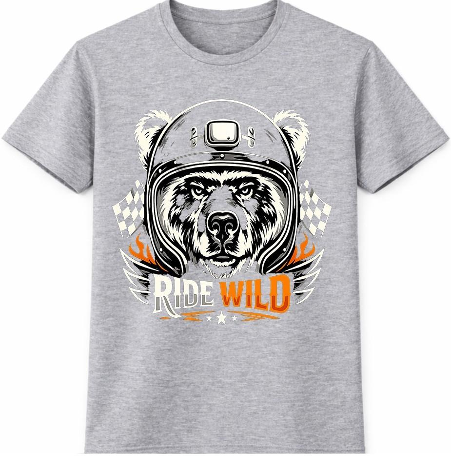 Biker Bear T Shirt Motorcycle Helmet Ride Wild Gift Dad Vintage Graphic Tee