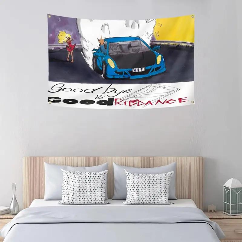 Retro cartoon blue car wall tapestry 90s animated living room bedroom polyester decoration streetwear aesthetic home decor