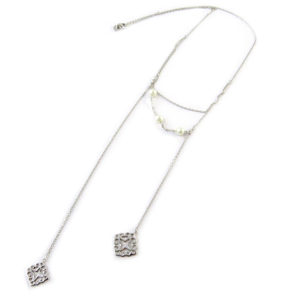 Les Trésors De Lily [N7312] - Silver Ivory 'Carmen' Long Necklace (rhodium-plated) - 14 Cm