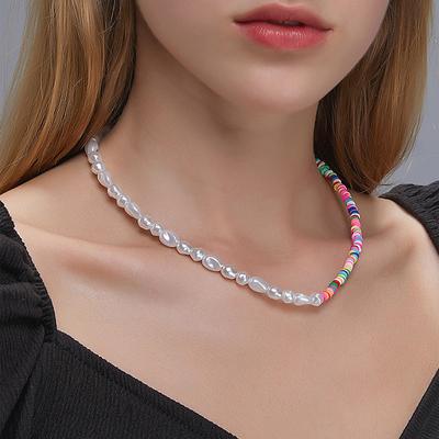 Women's Necklace Bohemian Style Colored Clay Pearl Clavicle Chain