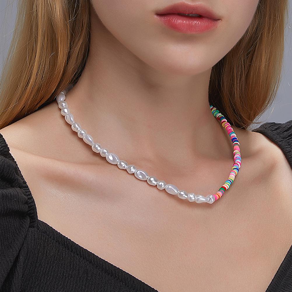Women's Necklace Bohemian Style Colored Clay Pearl Clavicle Chain