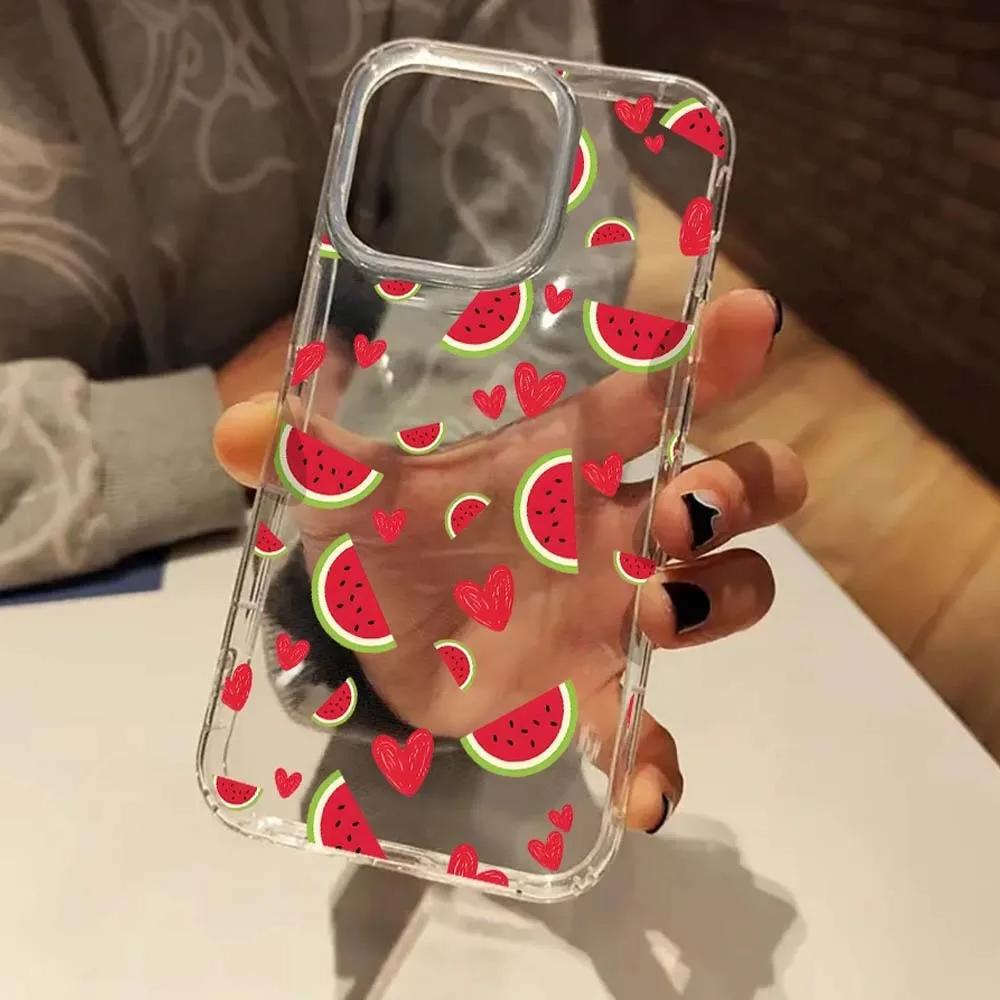 Sweet Heart Watermelon Aesthetic Phone Case For iPhone 16 15 14 13 12 11 Pro Max XR X XS 7 8 16 Plus SE2 Shockproof Clear Cover