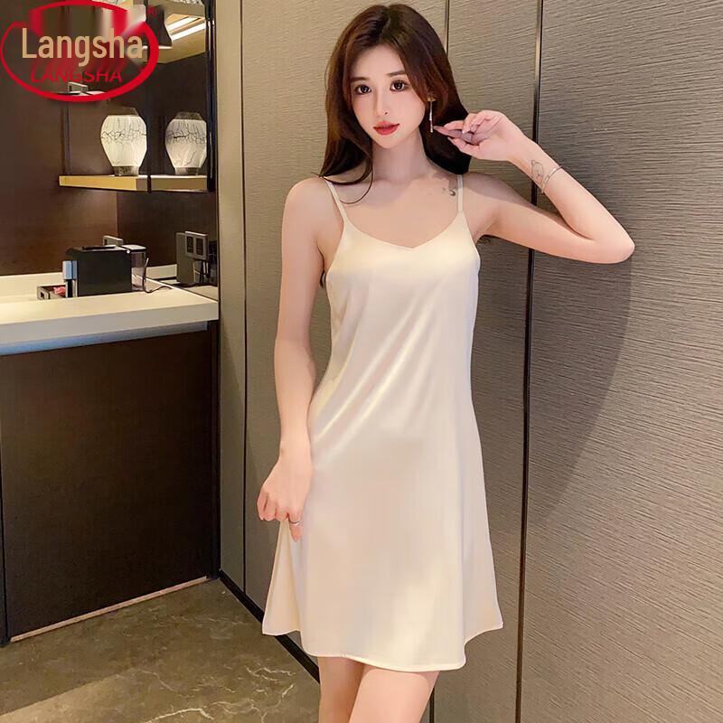 Langsha Women s Ice Silk Camisole Nightgown with Chest Pads M