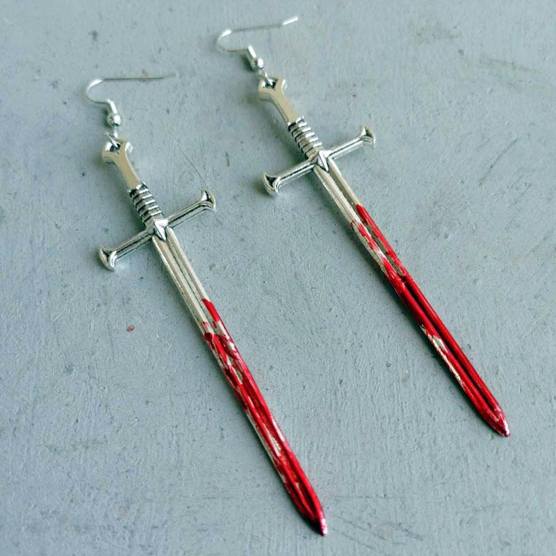 Halloween Bloodstain Scissors & Axe Dagger Earrings for Women - Exaggerated Party Accessories