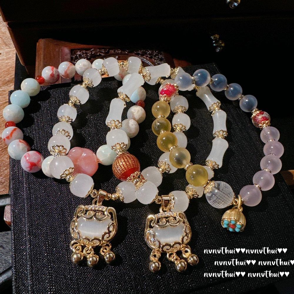 Pulseira de Gema com Fecho de Segurança de Calcedônia Branca Congelada de Lichia, Espírito da Água, Pulseira de Raiz de Lótus de Calcedônia Rosa Coração de Açúcar, Uso em Camadas