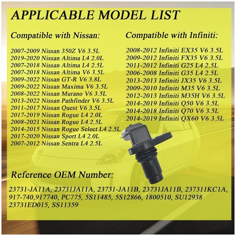23731JA11A 23731-JA11A Camshaft Position Sensor for Nissan Altima GT-R Maxima Pathfinder Quest Rogue 2007-2016 2.5L 3.5L