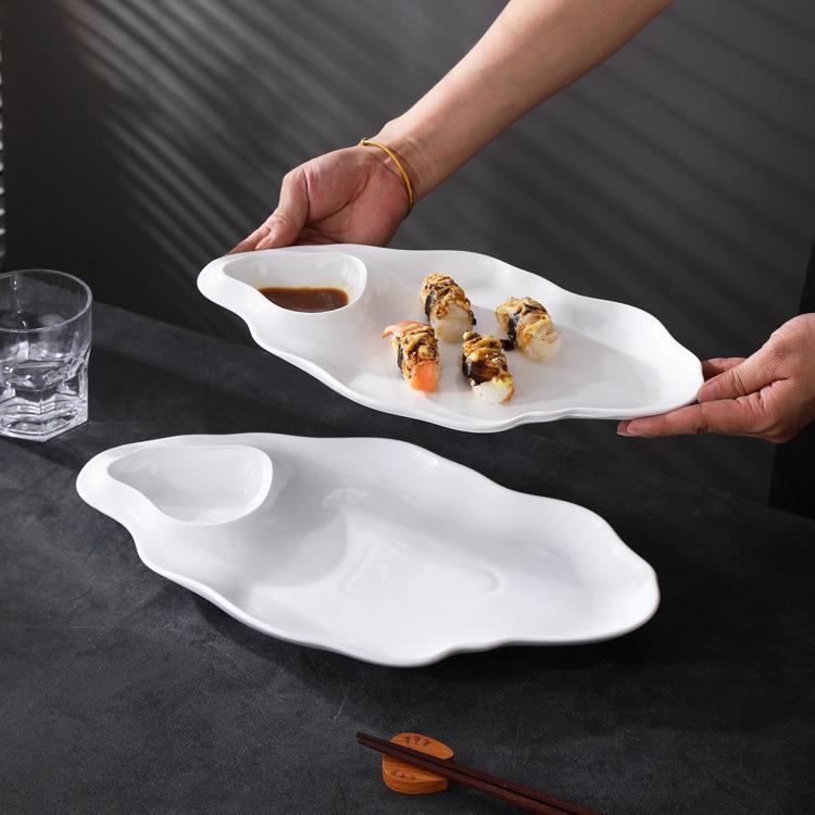 Japanese Style White Ceramic Dumpling & Sauce Plate