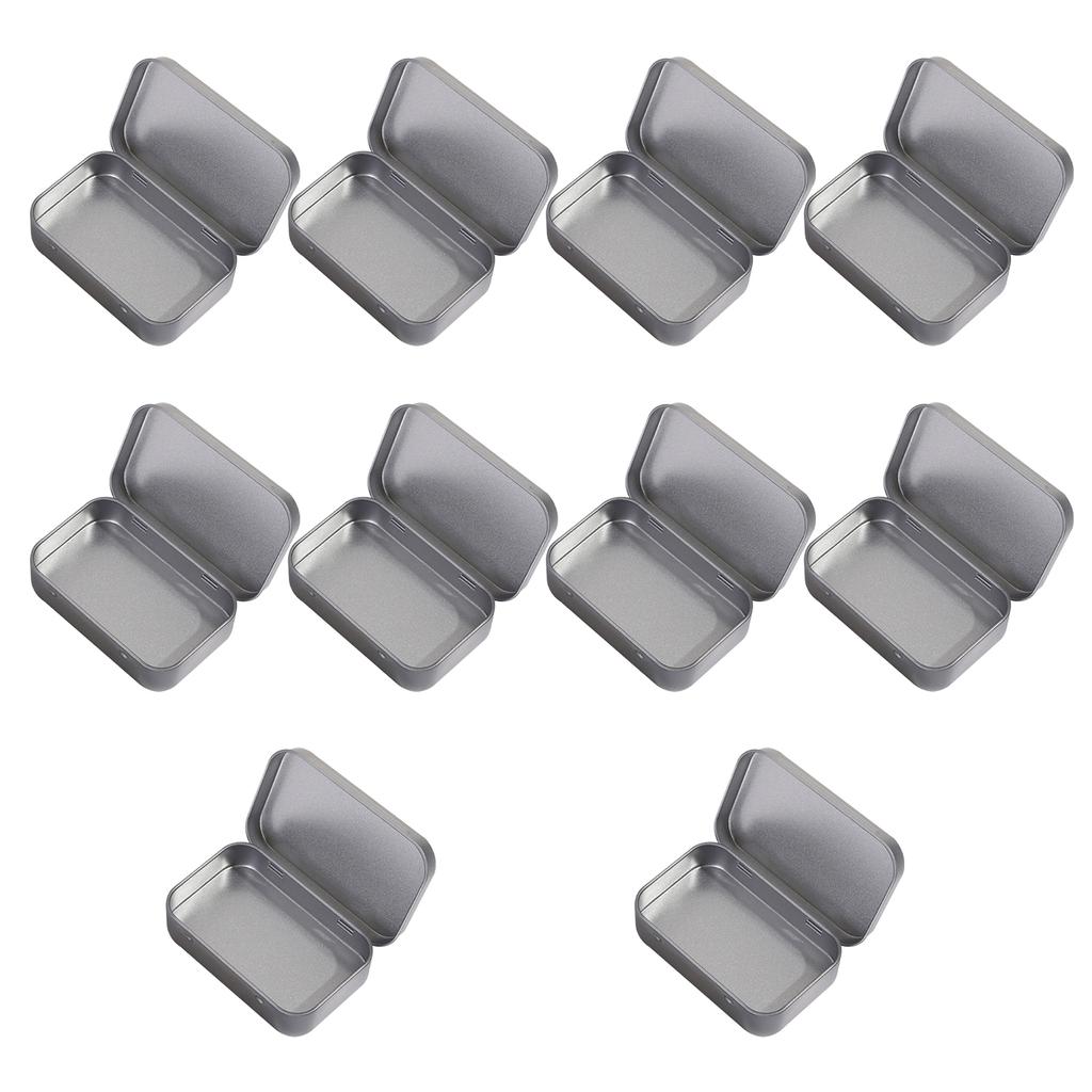 10PCS Metal Empty Hinged Tins Box Silvery Metal Hardware Iron Box with Lids for Keychains USB Flash Drive Small Items
