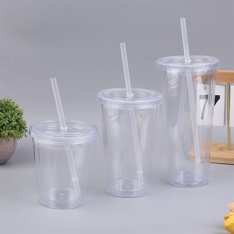 Clear Tumbler With Straw Reusable Transparent Double-Layer Water Bottle For Coffee Milk Diy Smoothie Cup Drinkware 1Pc