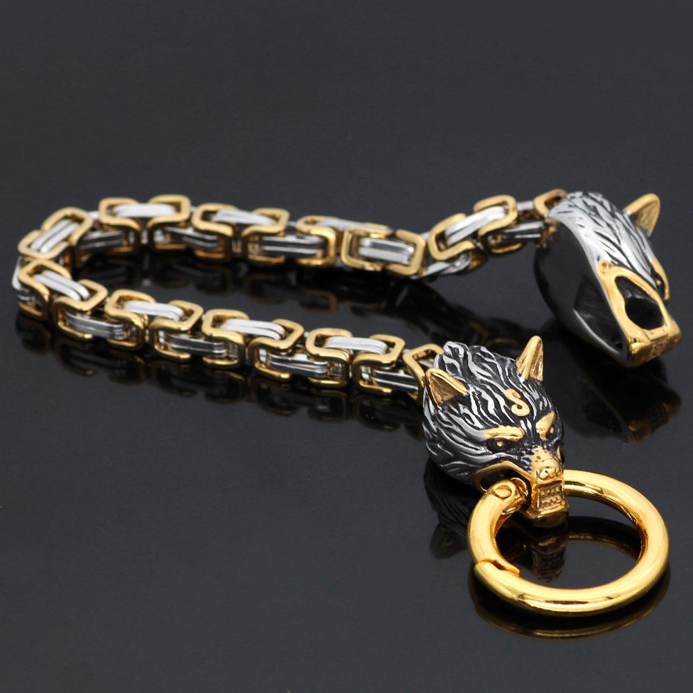 Titanium Steel Coarse Emperor Chain Stainless Steel Nordic Celtic Wolf Viking Bracelet for Men