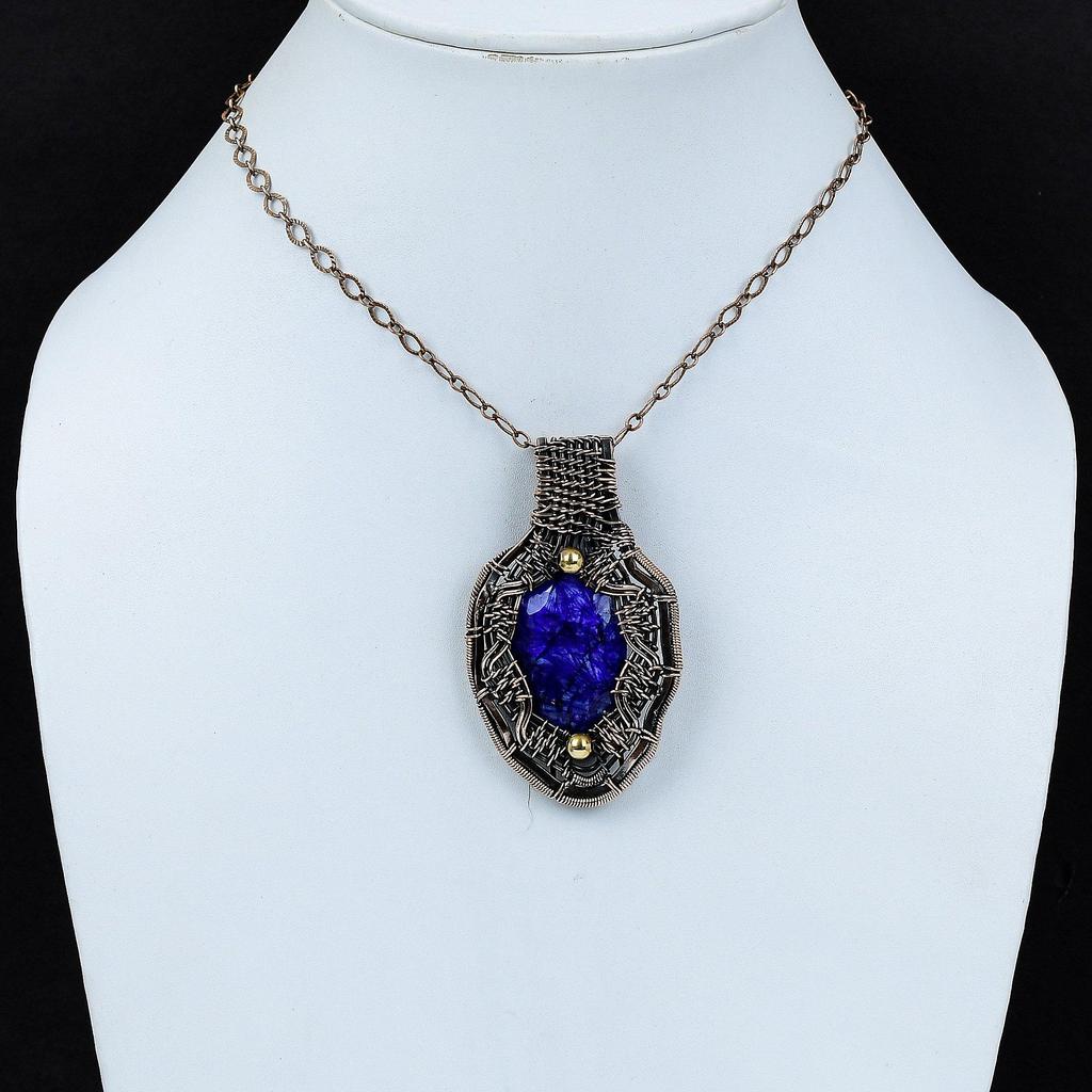 Faceted Blue Sapphire Pendant Copper Wire Wrapped Gemstone Jewelry Handmade Pendant Copper Wire Wrap Pendant Gift For Women Designer Jewelry