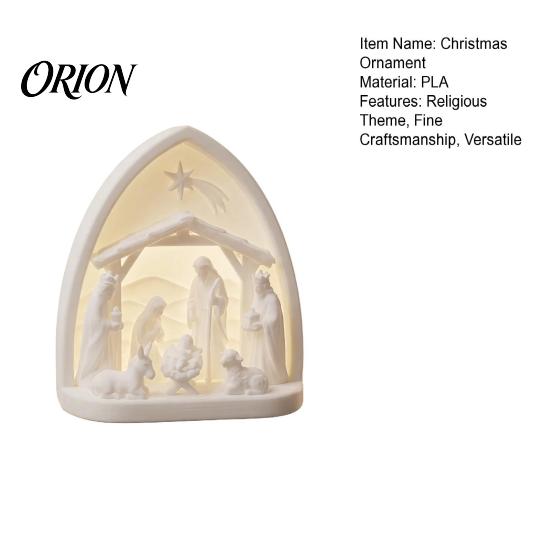 Holiday Decoration for Window Sill White Religious Ornament, Miniature Christmas Nativity Scene Set, 3D Printed PLA Ornaments Bethlehem Manger