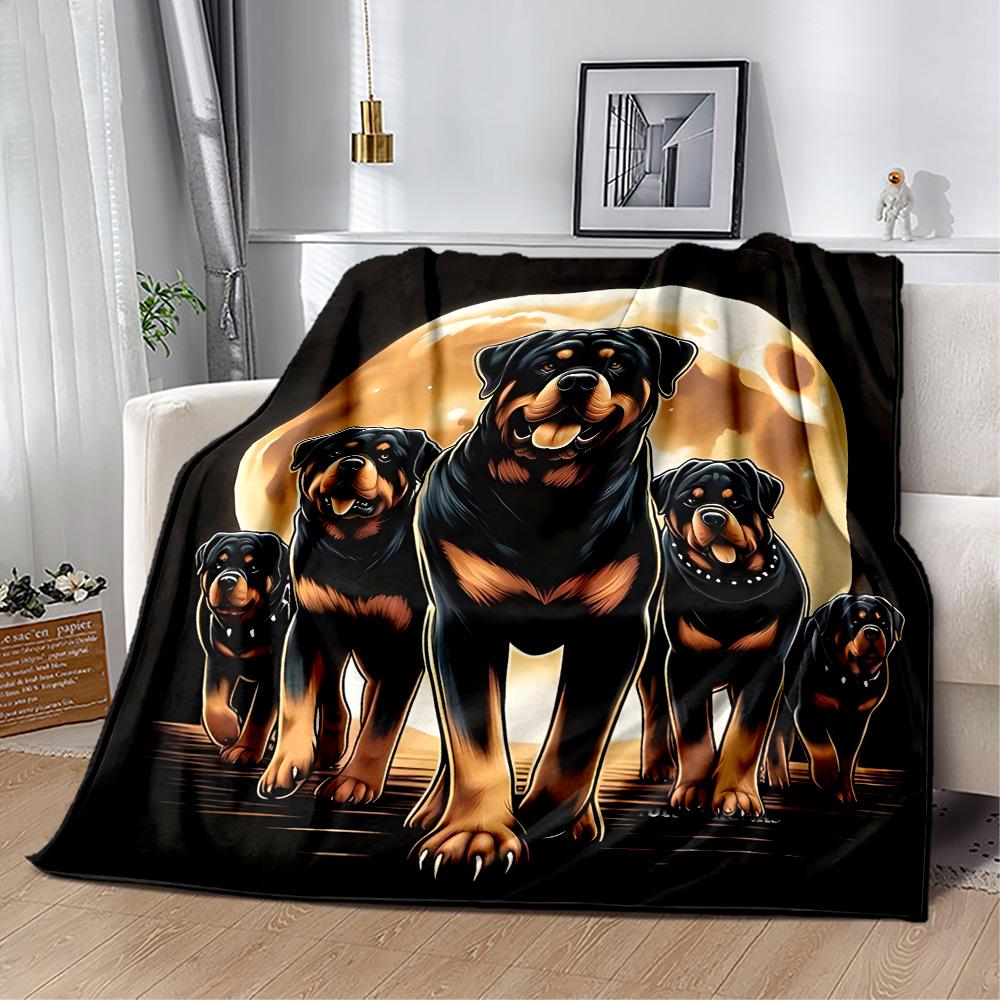 Rottweiler Moonlit Journey Flannel Blanket,Lightweight,Office Blanket,Sofa Blanket,Comfortable Blanket