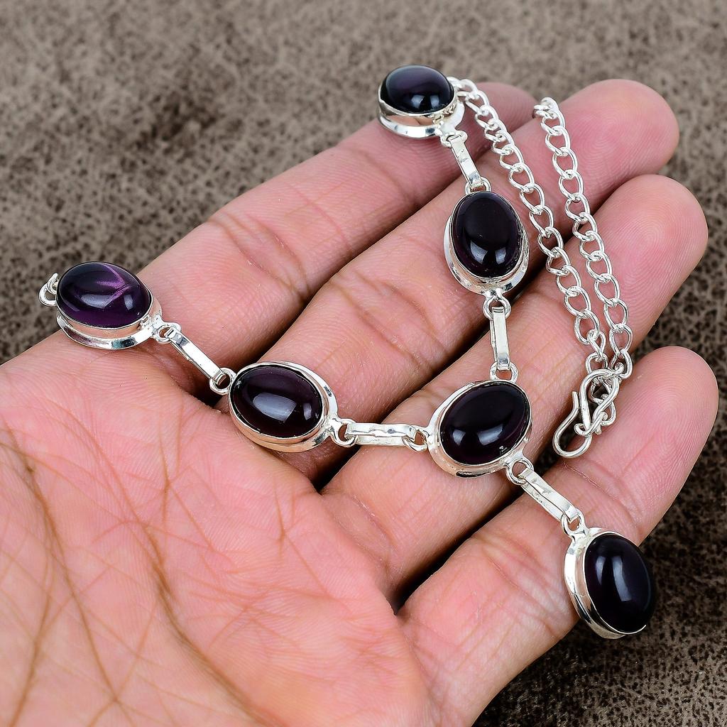 Black Onyx Gemstone Handmade 925 Sterling Silver Jewelry Necklace 18" KKG-409