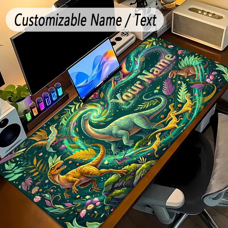 Dinosaur Theme Personalized Mouse Pad Custom Name Text Non Slip Desk Pad For Laptop Office Desktop