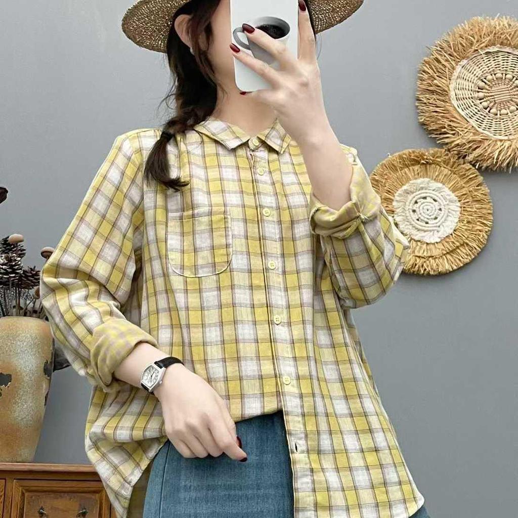 2026 Spring Women's Casual Plaid Long Sleeve Lapel Shirt - Versatile, Age-Reducing, and Relaxed Style