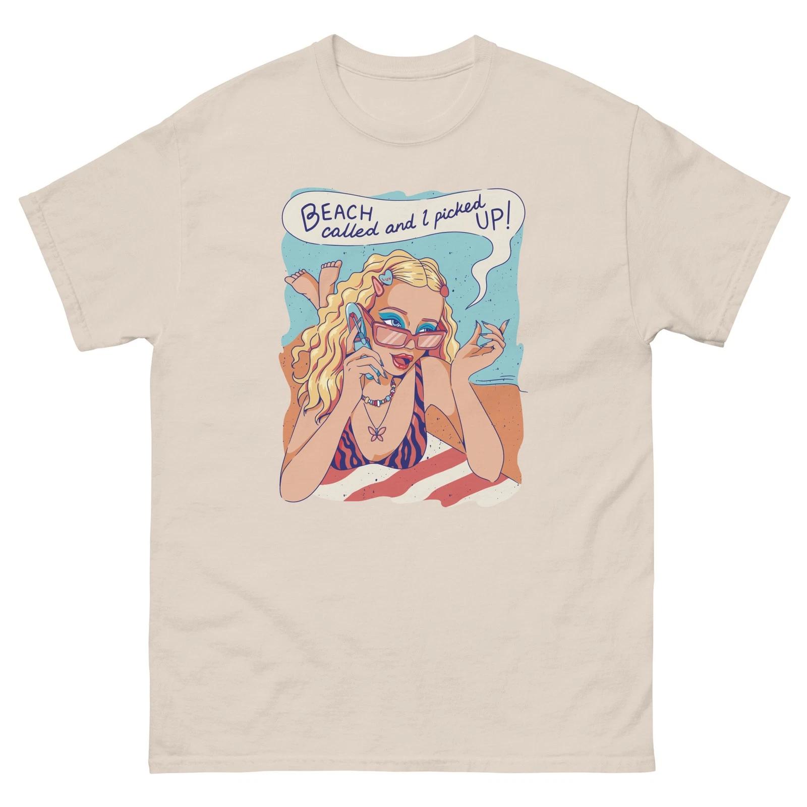 Unisex classic tee Beach T-T-Shirt Beach Called Summer Style Aesthetic 3XL