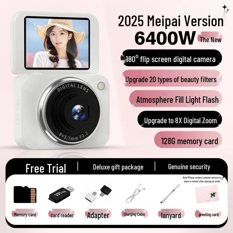 CCD Digital Camera with Flip Screen and HD Selfie Mode - Cute, Portable, Entry-Level for Students and Travel