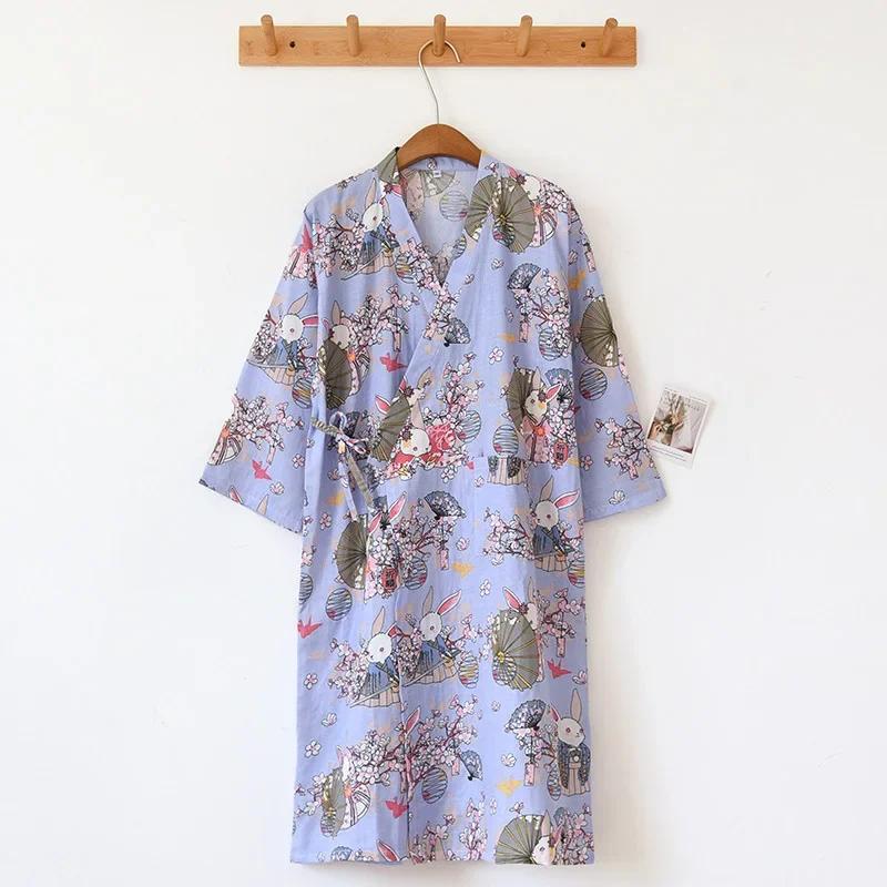 

Женский хлопковый халат-кимоно, свободная домашняя одежда, пижамы, халаты для женщин, разноцветный кардиган с принтом, одежда для сна, женский халат L