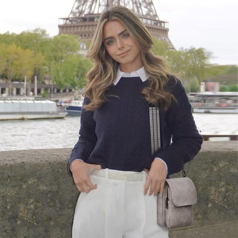 Bolso Bandolera de Cuero Vintage para Mujer Bolso para Teléfono para Mujer Correa Ancha Ajustable Bolso de Mano Compartimentos Múltiples con Cremallera Cartera