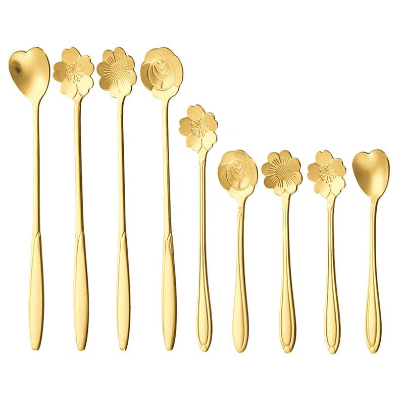Stainless Steel Long Handle Cherry Blossom Coffee & Dessert Spoon