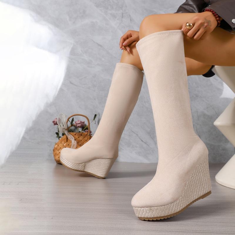 Long Boots Women Autumn Winter Block Heel Platform High Boots Platform Stretch Skinny Boots