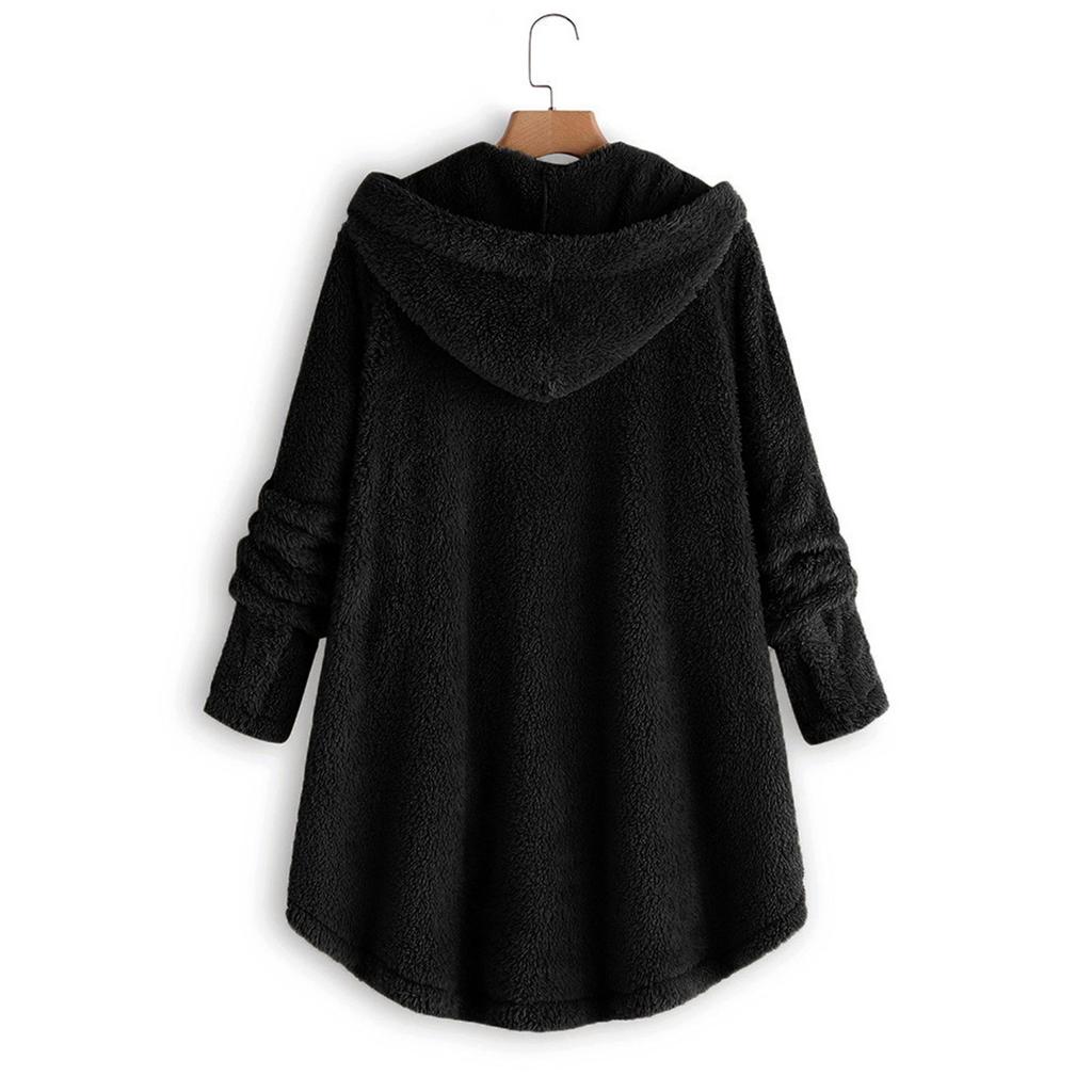 Women's Casual Fashion Button Plush Irregular Solid Color Long Sleeve Jacket
