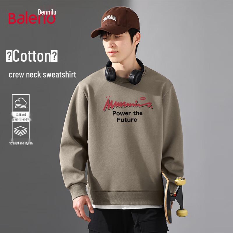 Baleno Men s 2025 Autumn Heavyweight Loose Fit Round Neck Pullover Sweatshirt L