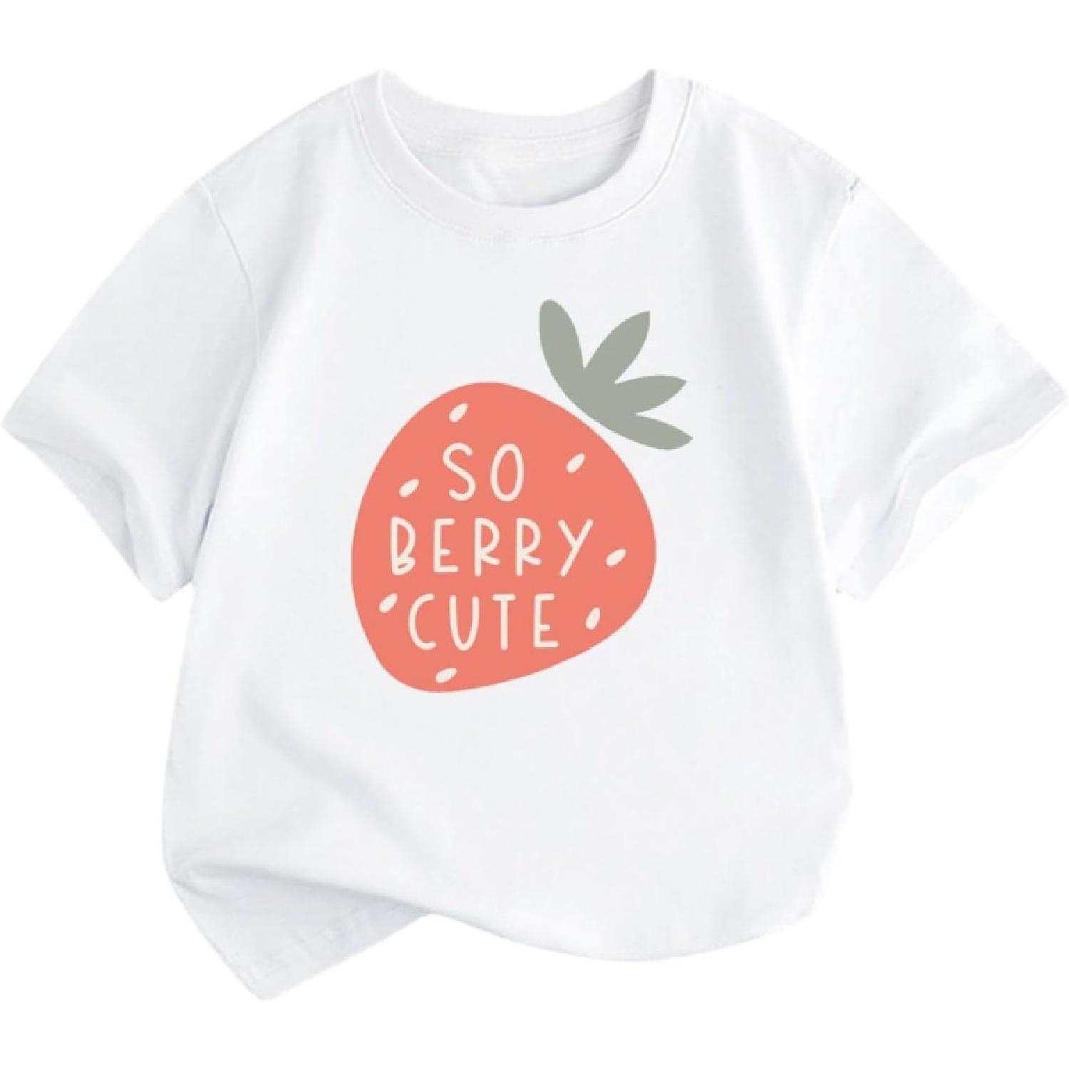 

Kids Girls Cartoon Strawberry Print T-Shirts Cartoon Pattern Cotton Short Sleeved Top Tees Summer Clothes XXXXXL білий