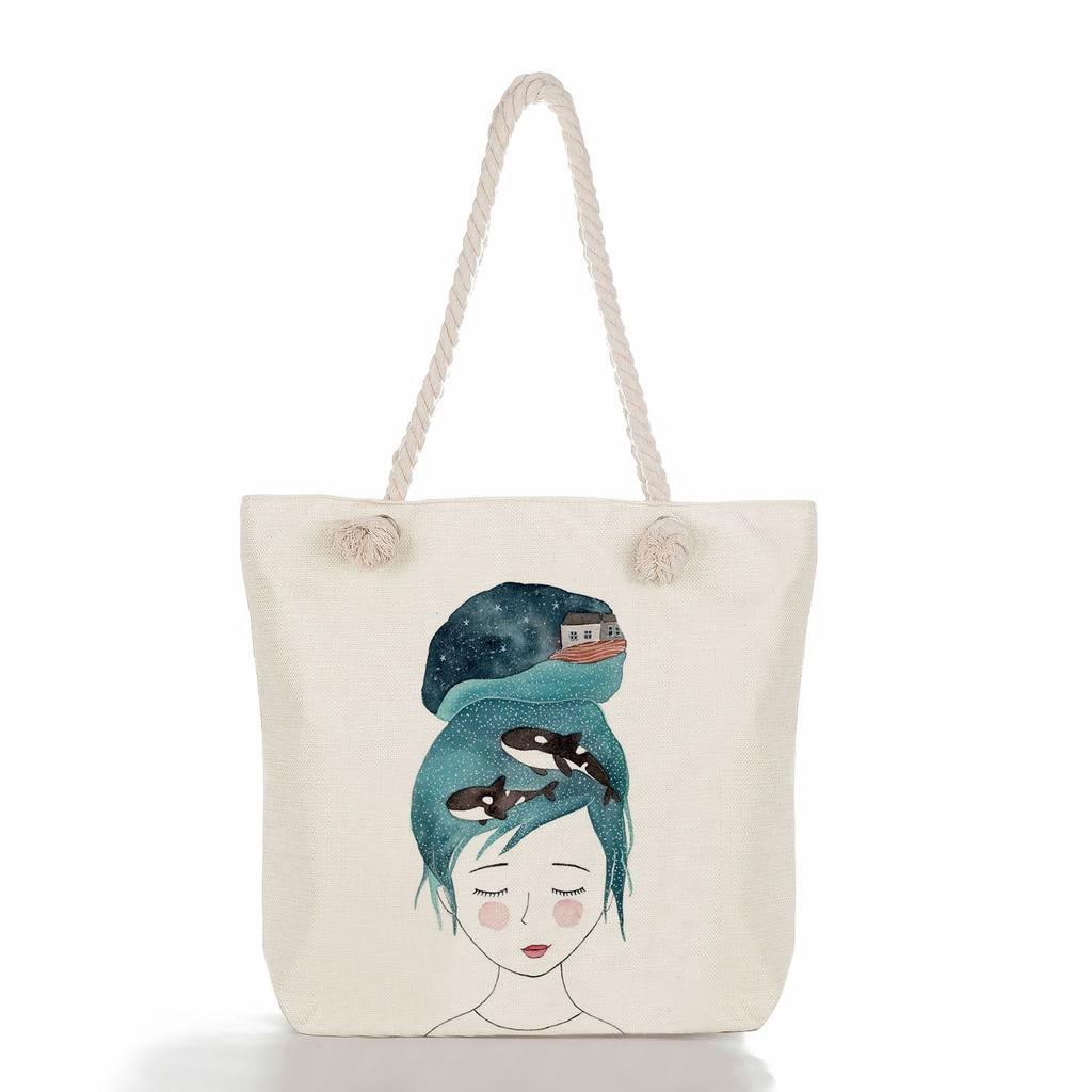 Wal-Mädchen Druck dickes Seil Einzel-Schulter Strandtasche 7271 CLE